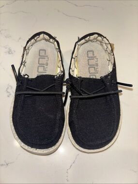 Hey Dude Kids Black Canvas Slip-On Sneakers with White Soles